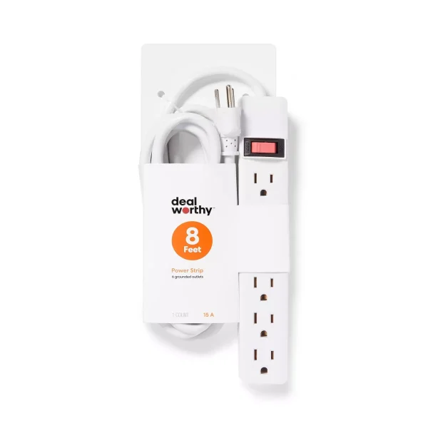8' 6 Outlet Indoor Power Strip White : 15A, 1875W, 14 AWG, 8ft Extension Cord, 3 Conductors 4.6 out of 5 stars with 82 reviews 82 7 Questions